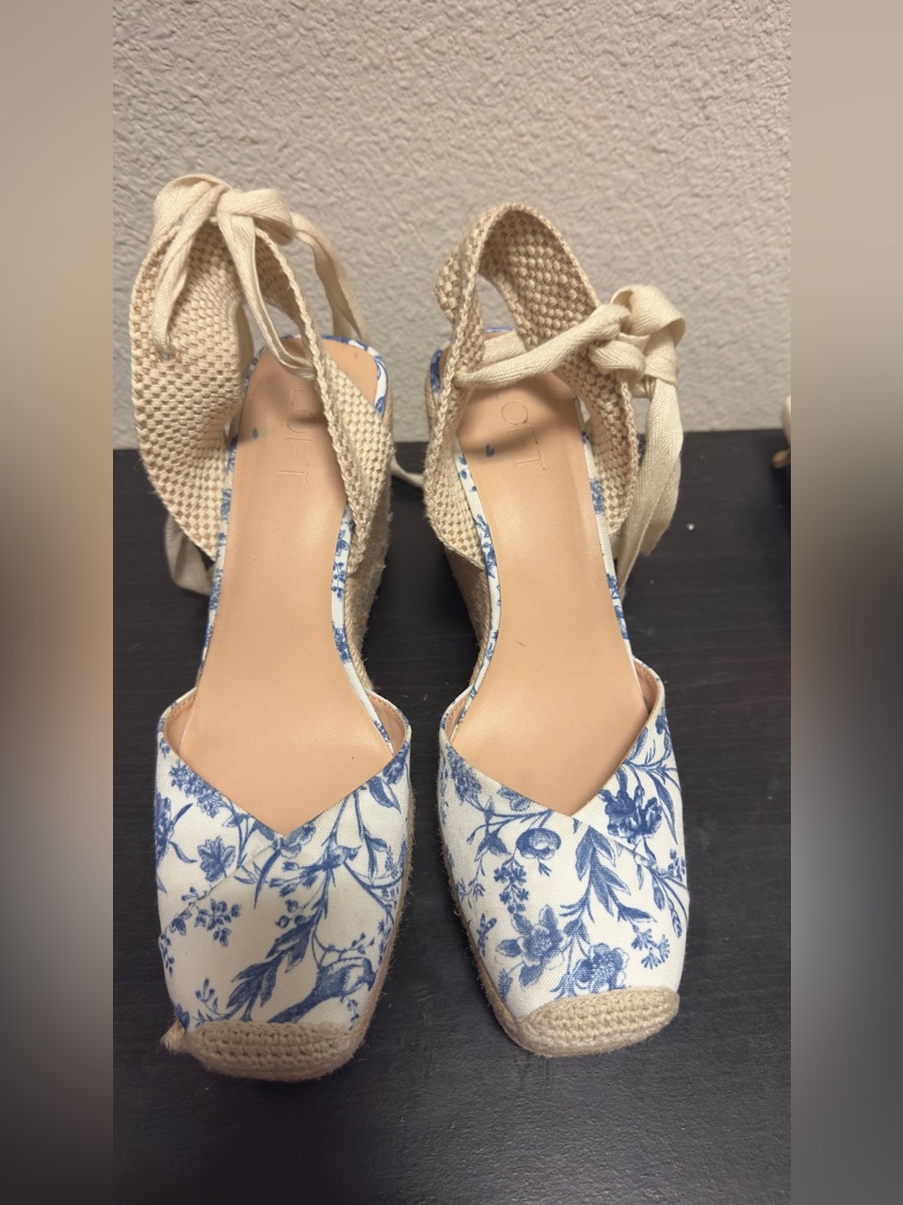 LOFT Blue and White Floral Espadrille Wedge Sandals